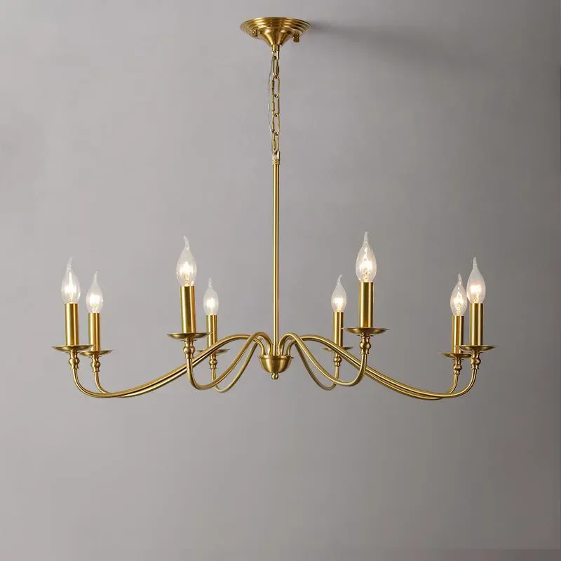 For American Chandelier Retro Living Room Bedroom B&B Duplex Hollow Medieval Modern Minimalist Pure Copper Pendant Lamp view 4