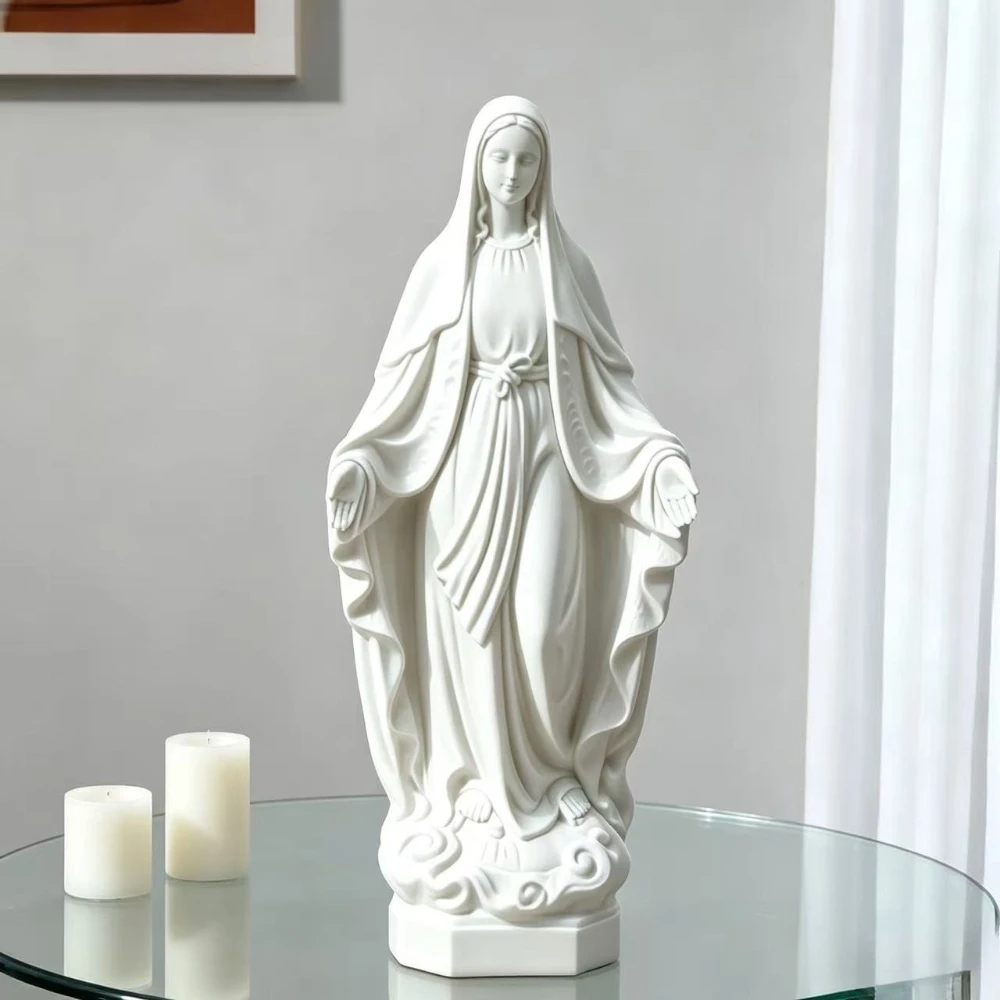 Virgin Mary Our Lady of Grace Resin Figurine Religious Home Decor Statue Indoor Ornament Gift for Living Room Bedroom Tabletop
