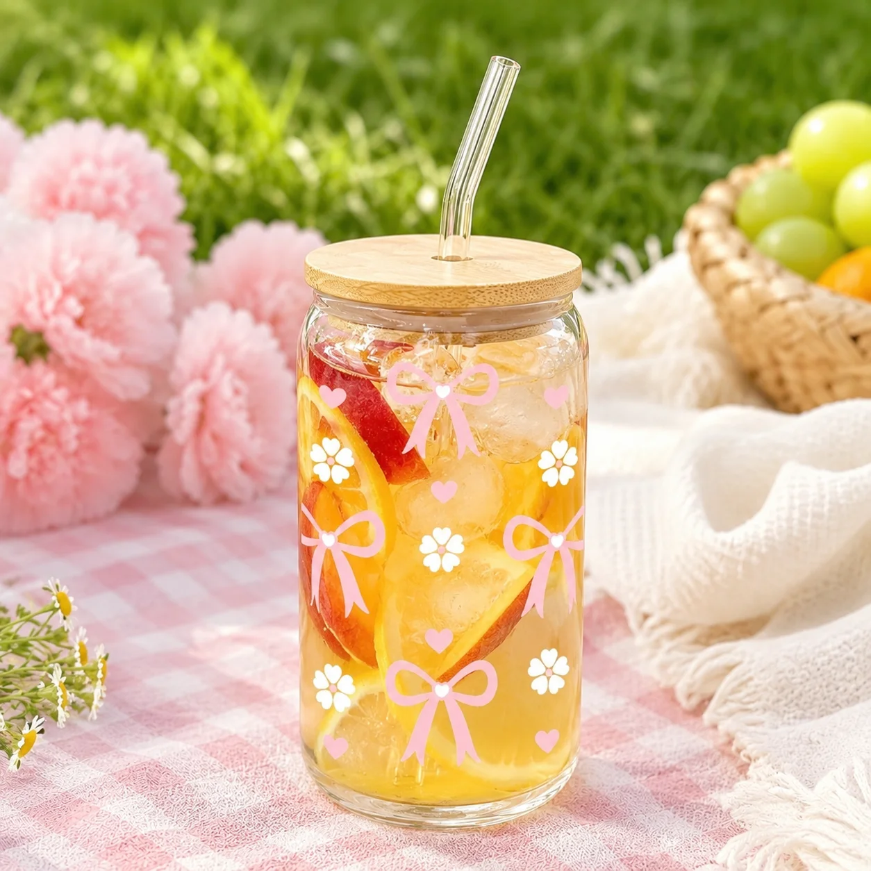 Training Cup Straw - Милая розовая стеклянная кружка с бантиком,