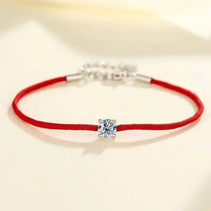 Adjustable Red Rope Single Round Stone Bracelet Four Prong Multi Color D VVS1 Moissanite Lucky Minimalist Gift Fine Jewelry 2