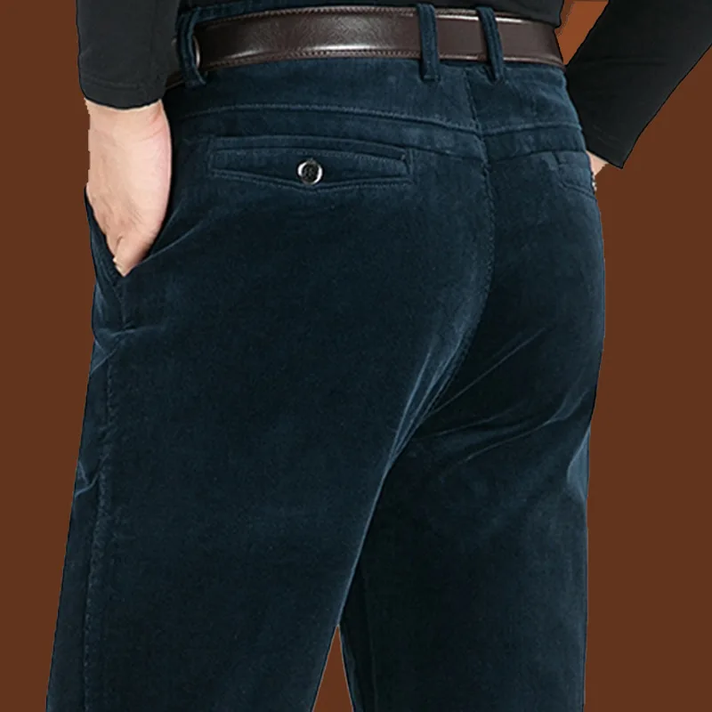 

Loose Fit Thiened Corduroy Casual Pants High Waist for Middle-Aged Men Straight Leg Long Trousers Dad Sle Comfortable Wear