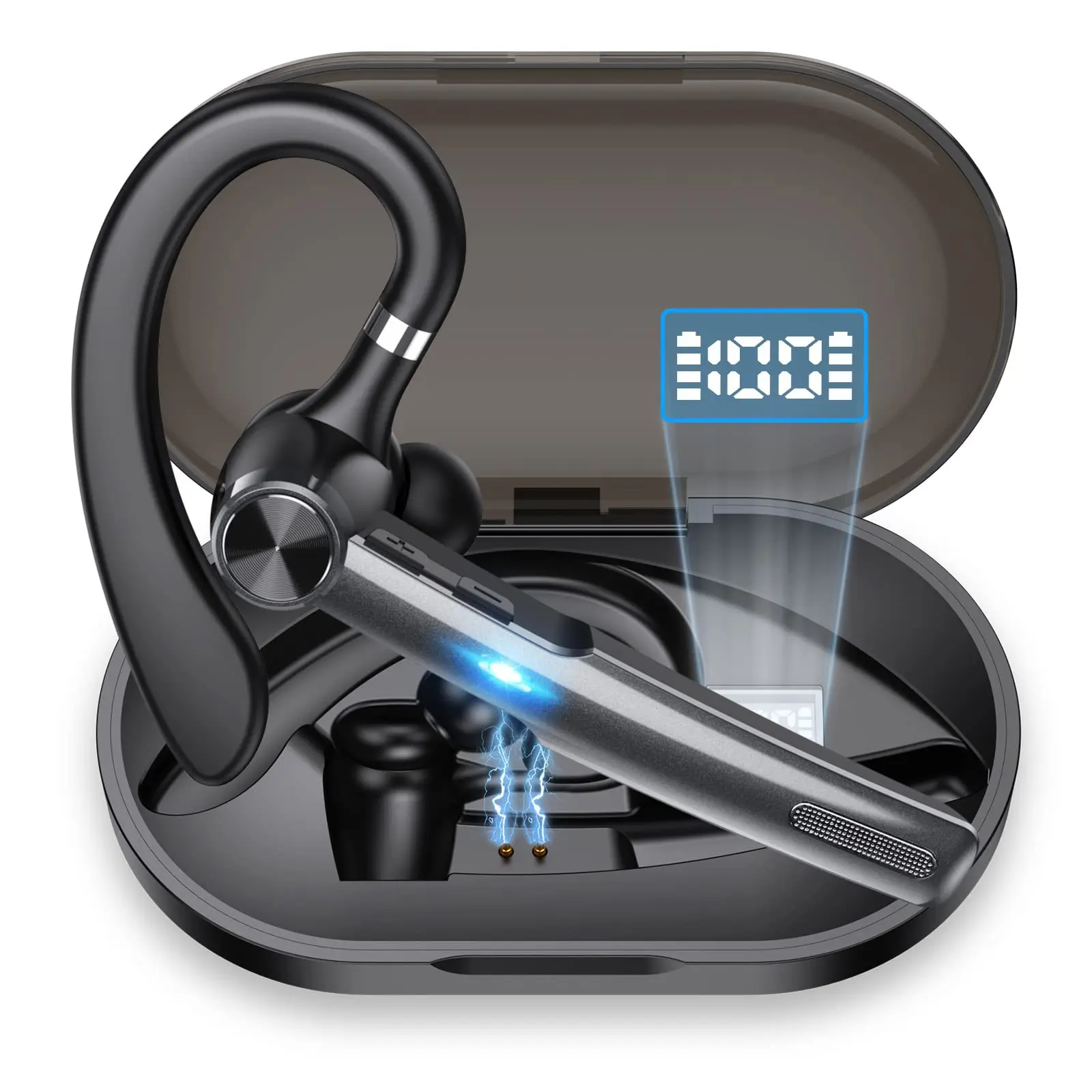 

Wireless Bluetooth Earpiece Single Ear Bluetooth Headset with Microphone Touch Control Noise Canceling for Driving Work (Black)