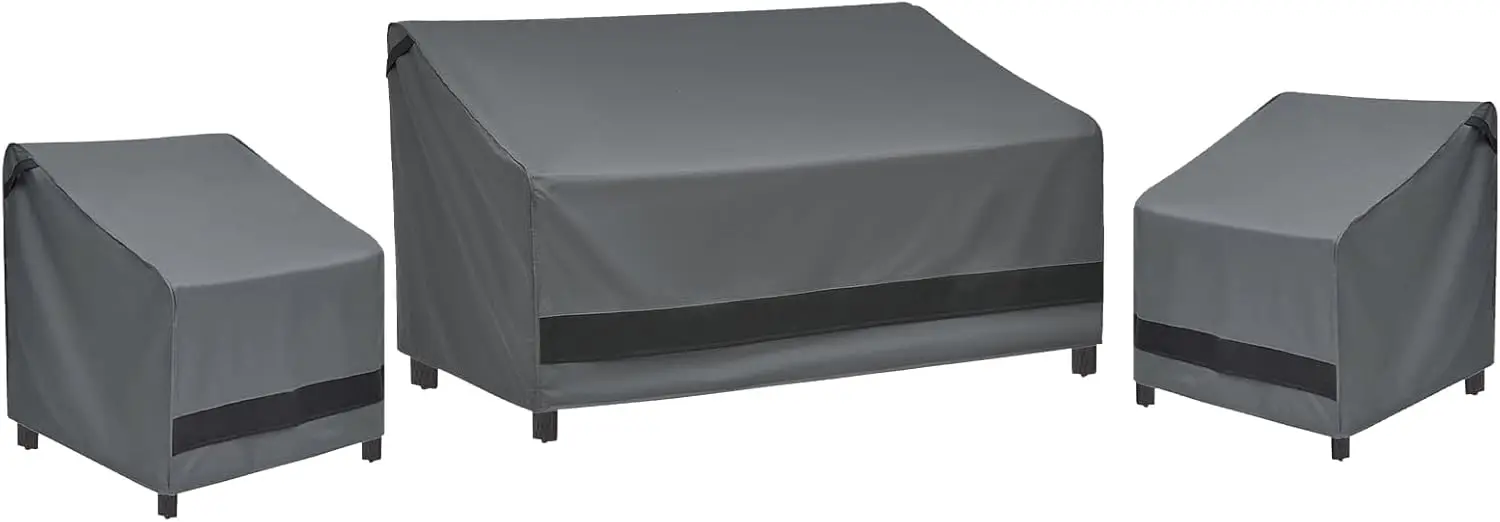 3-Piece Outdoor Sofa & Chair Covers Set, Heavy-Duty Waterproof 600D, All-Weather Windproof Protection for Deck Backyard (Gray)