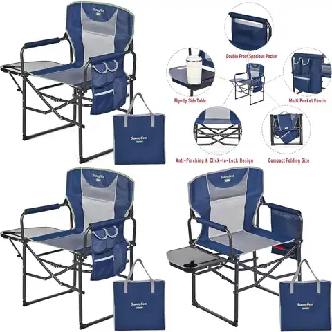 Portable Heavy-Duty Folding Camping Chair with Side Table for Adults - Ideal for Lawn, Beach, Picnic, and Outdoor Events