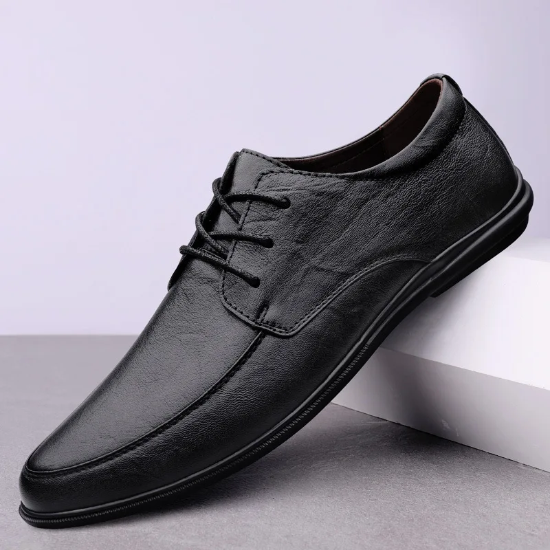 

Spring New Men's Leather oes Soft Bot Lace-Up Busin Formal oes Briti Sle Bean Bean Casual Work oes