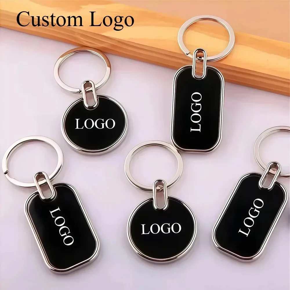 

Customized Logo Name Metal Keychain Number Number Plate QR Code Laser Marking Black Mirror Car Keyring Business Advertising Gift