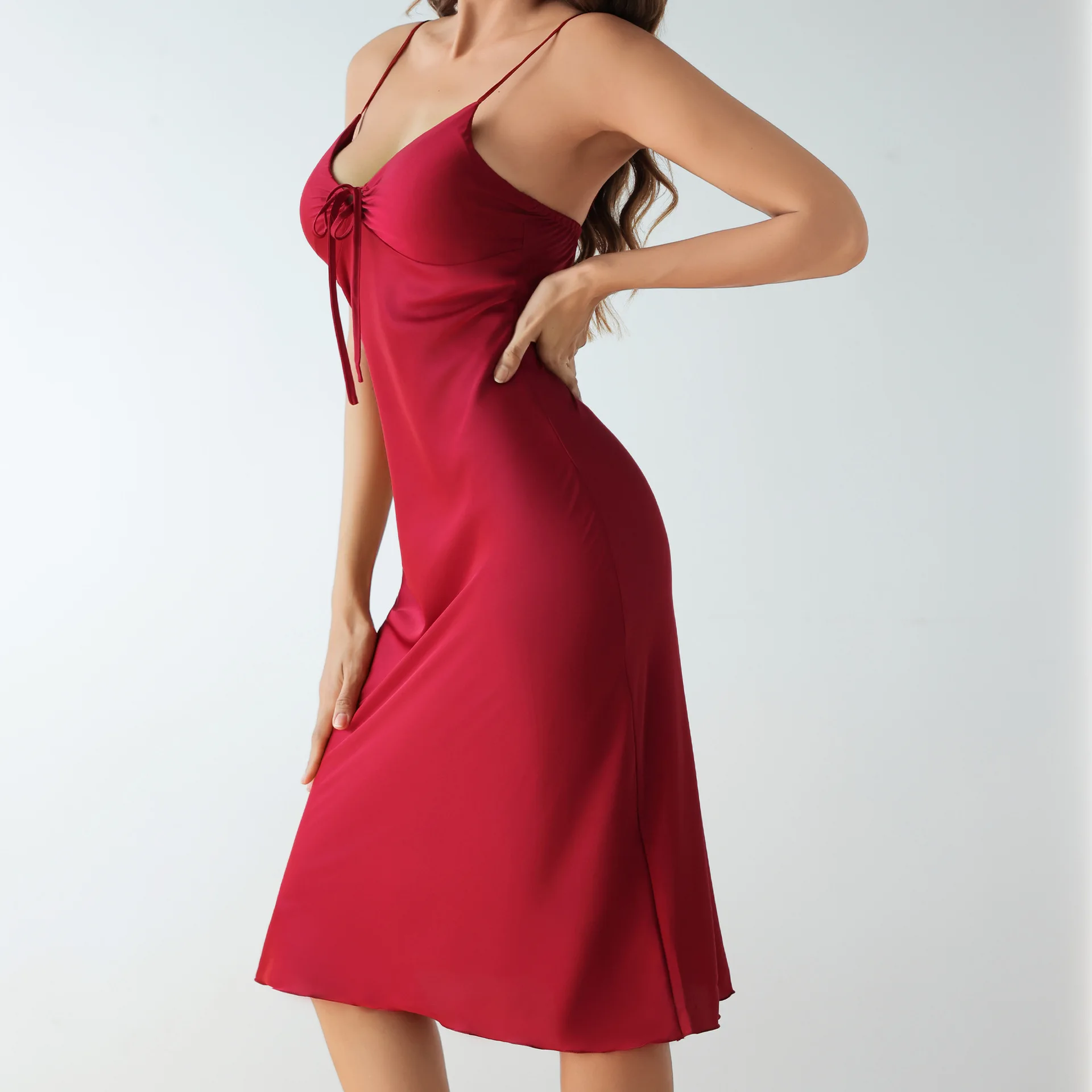 

Sexy Satin Nightgown with Built-in Bra for Women | Christmas Romantic Gift - Backless Spaghetti Strap Sleep Dress