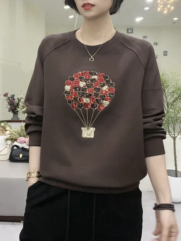 Autumn Winter New round Ne Loose  Balloon Anti-Aging Long Sve  Thiened Women's Fce Mom's Sweatirt Ca...