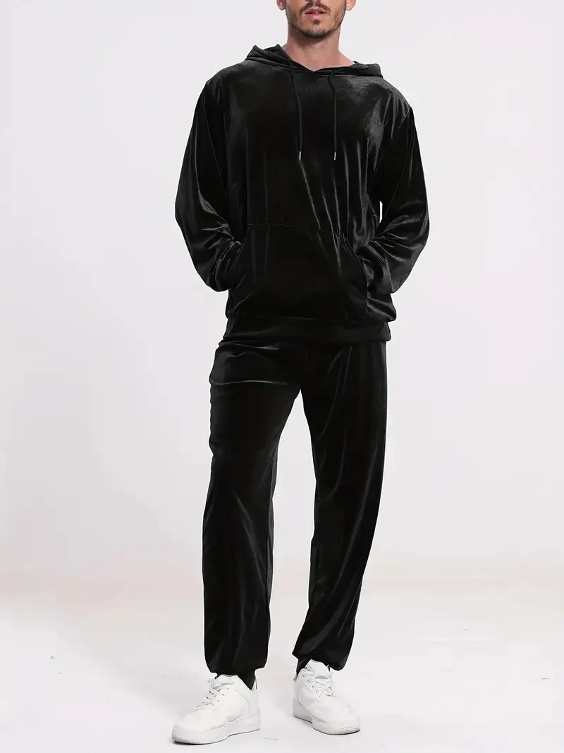 Herren-Trainingsanzug aus Samt in Goldoptik mit Reißverschluss-Hoodie, elastischen Bündchen und Jogginghose, Frühling/Herbst, europäisch-amerikanischer Casual-Stil, zweiteiliges Outfit – Detail 5