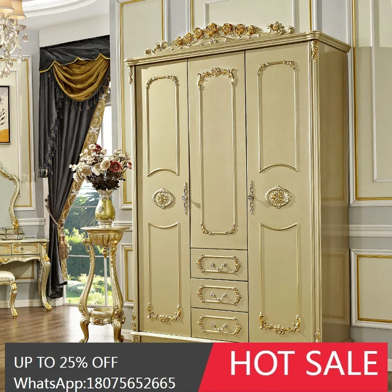 

MJY European Style Solid Wood Champagne gold Home Bedroom Solid Wood Wardrobe