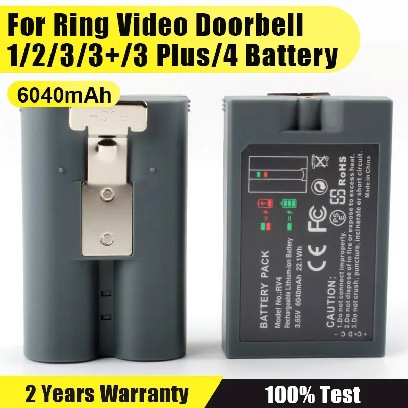6040mAh RV4 New Battery For Ring Video Doorbell 2/3/4,Ring Stick Up Cam Solar Replace V4,Doorbell 3 Plus,Spotlight Cam Replace