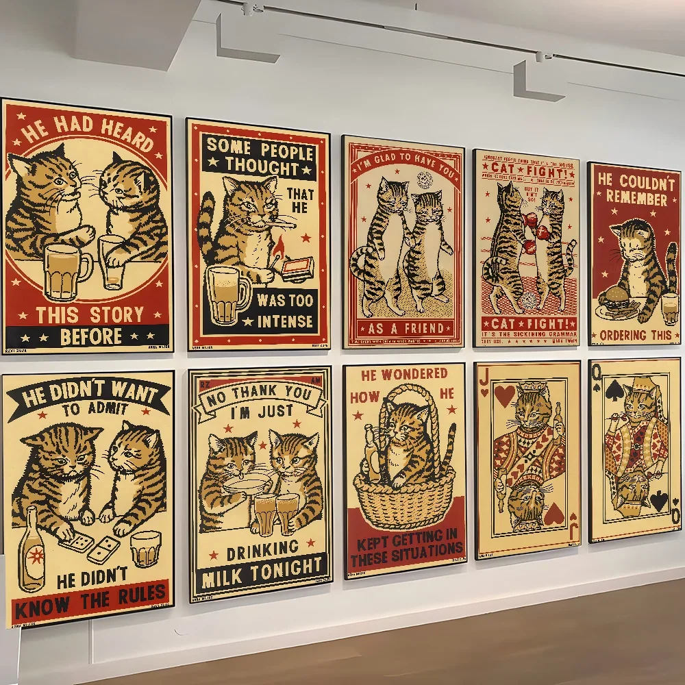

Everybody Cheers Drunk Dinner Pet Cat Classic Anime Poster Self-adhesive Art Waterproof Paper Sticker Room Wall Decor