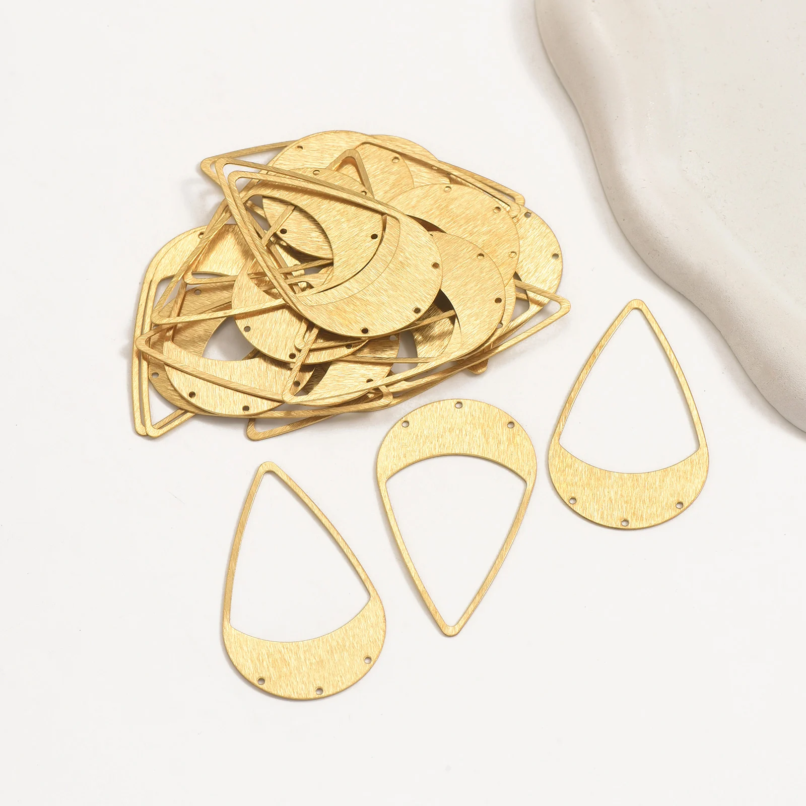 6pcs Brass DIY Jewelry Accessories Geometric Brushed Porous Hollow Water Droplet Pendant for Women's Jewelry Making Components