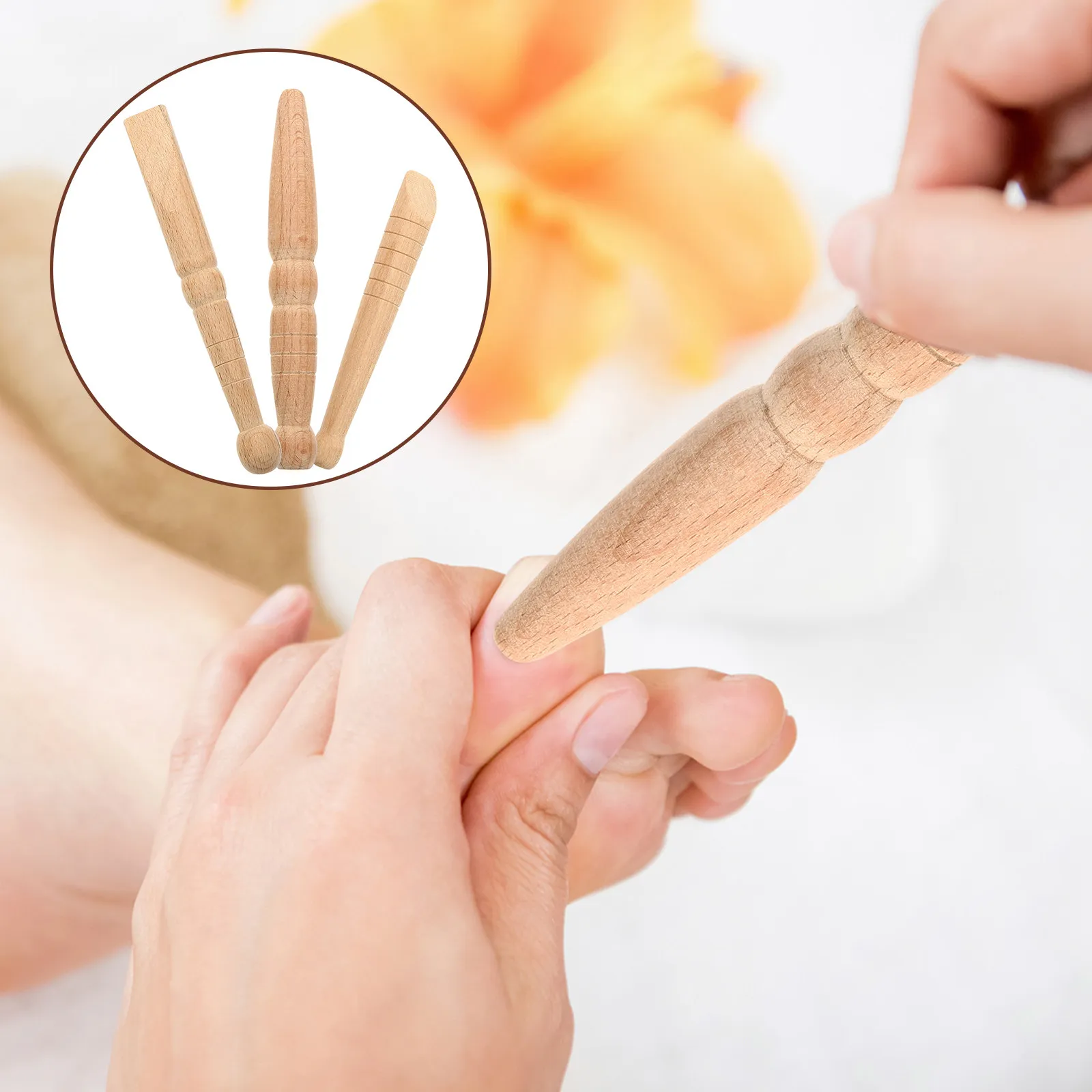 

Набор из 3 массажных палочек из натурального дерева с гладкими закругленными краями, акупунктурные ручки для рефлексотерапии стоп, рук, головы и мышц