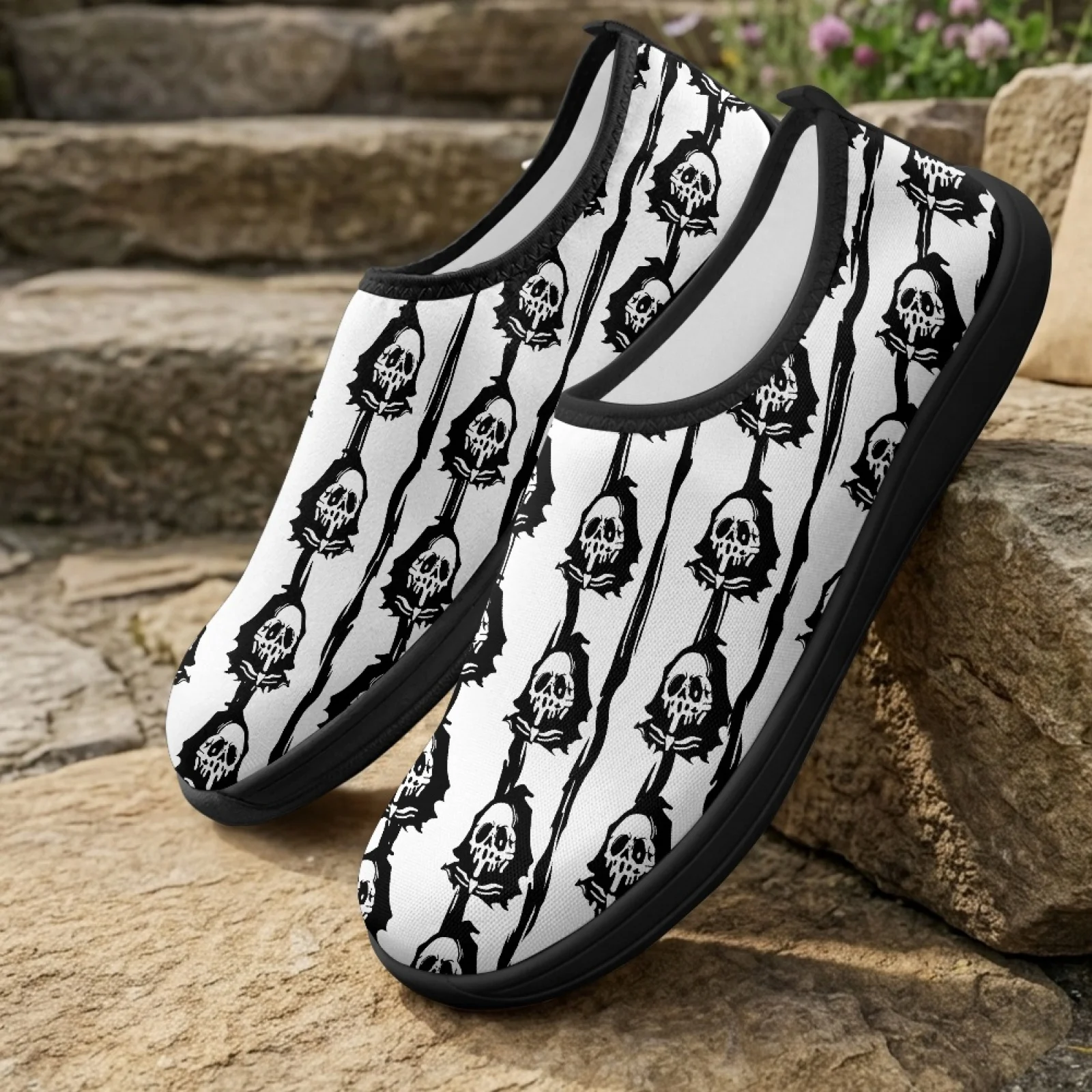 PENSTROLL Wide Toe Box Casual Shoes for Men Slip On Walking Running Shoe for Tennis Wide Feet Humen Black Skull New Arrival