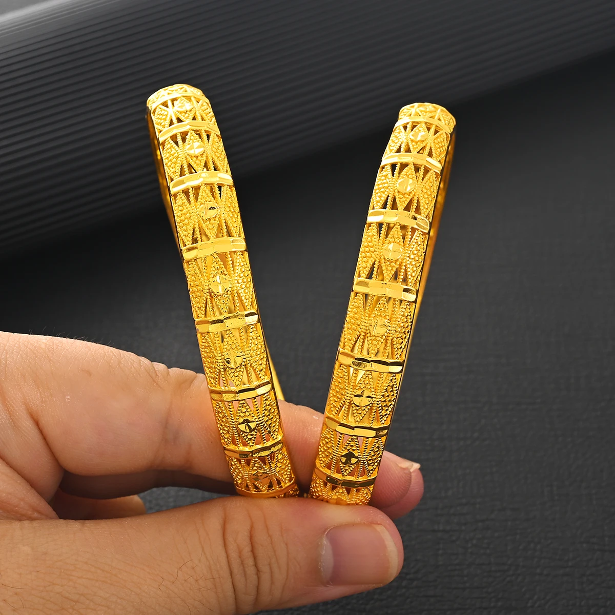 68MM Golden Color Dubai Bangle Women Middle East Ethiopian Mesh Bracelets Wedding Jewelry African Wedding Party Gifts #021