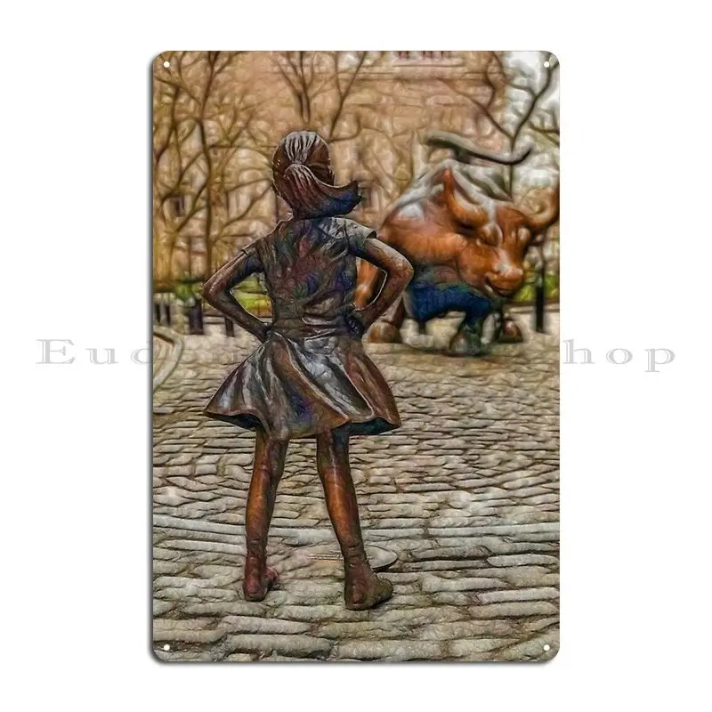 Fearless Girl And Wall Street Bull Statue New York Metal Signs Cinema Garage Bar Printed Bar Tin Sign Poster