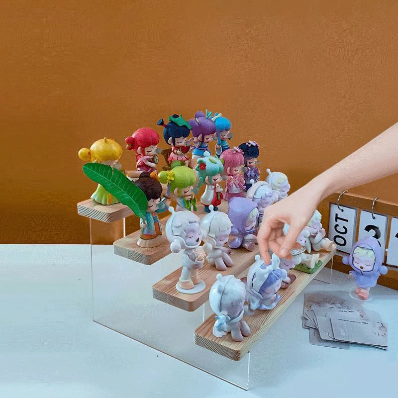 

Desk Organization Holder Thick Wooden Ladder Storage Rack 2-5 Layers Transparent Acrylic Toy Display Rack Perfume Display Stand