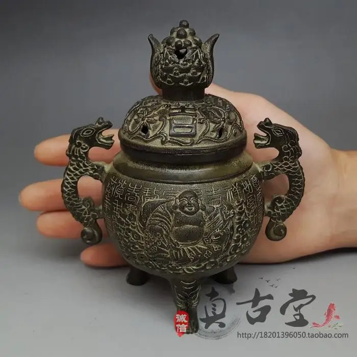 

Antique Bronze Ware, Pure Copper, Double Dragon, Longevity, Maitreya Buddha Incense Burner Ornaments, Incense Burner Antique Cra