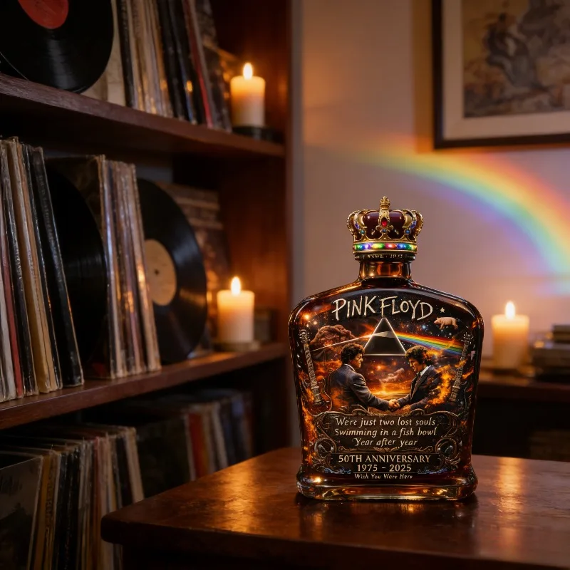 Decantador de Whisky Conmemorativo de Pink Floyd, Botella de Licor Coleccionable con Diseño Rockero del 50 Aniversario