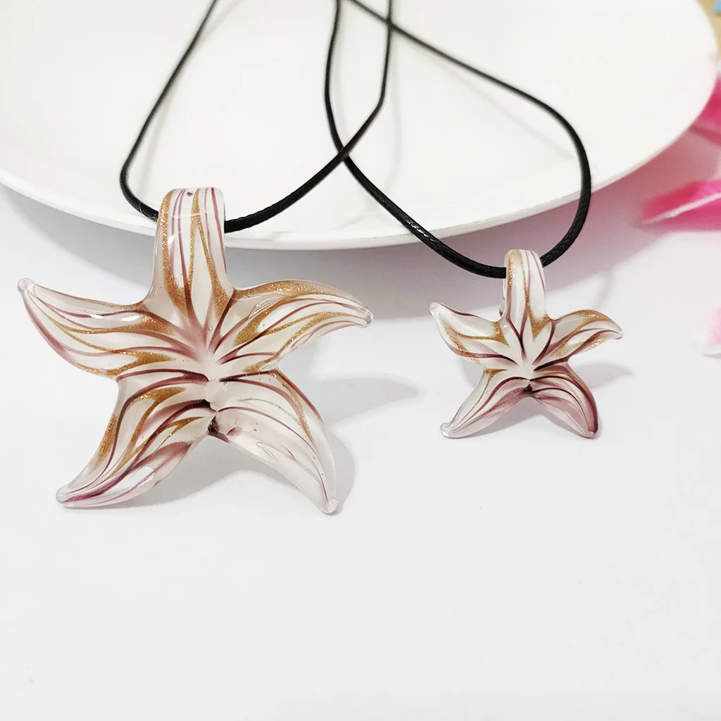 1PCS Sea Star Starfish Pattern Murano Glass Pendant Necklace Jewelry Pink Lampwork For Women 29MM Fashion Decorations