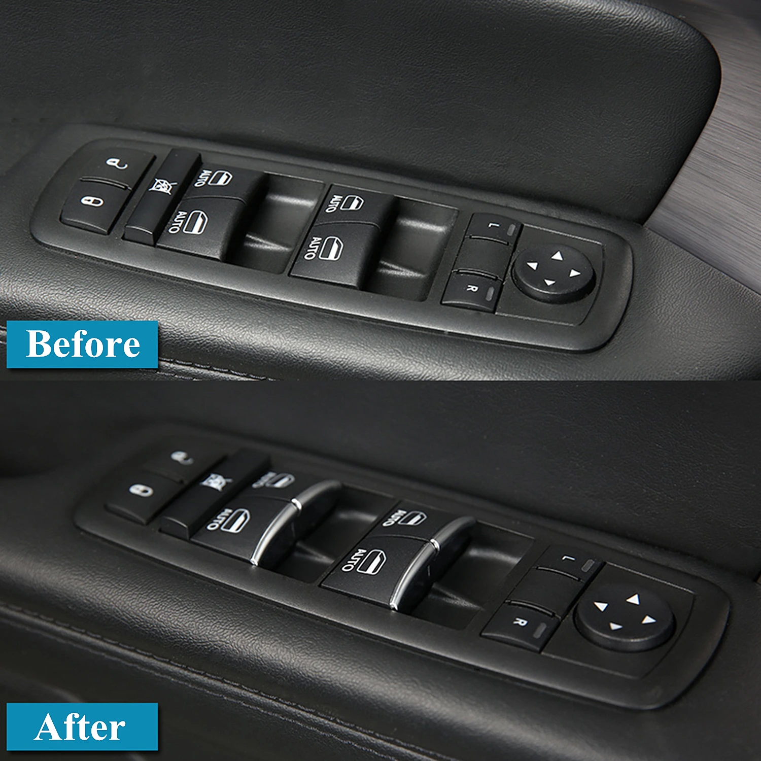 Silver Car Door Window Lift Button Switch Sticker for Jeep Grand Cherokee 2011+ Cherokee 2014+ Grand Commander 2018+ Accessories