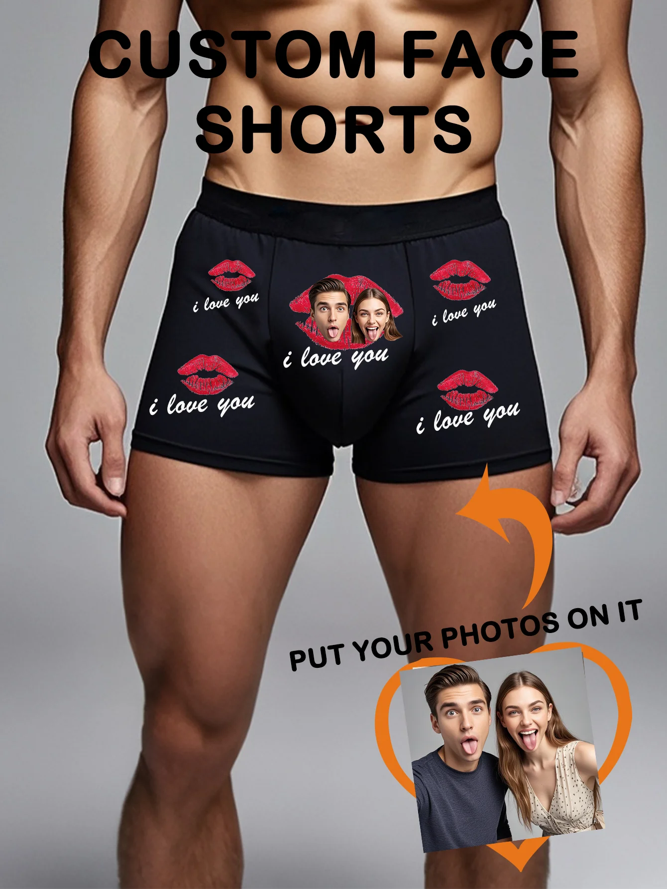 Customizable 1-Pack Sexy Men's Boxer Shorts with Portrait Design for Valentine's Day And Anniversaries Comfortable Elastic Fit f