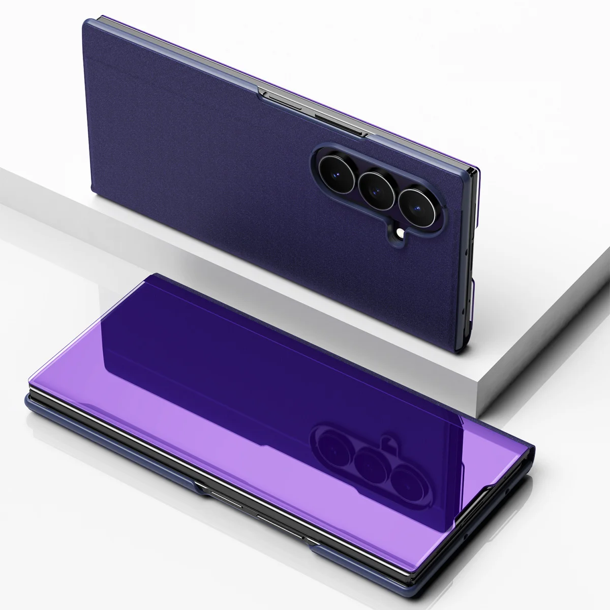 

for Samsung Galaxy Z Trifold Case Mirror View Trifold Leather Flip Cover with Kickstand Shockproof Clear Glitter Luxury Case