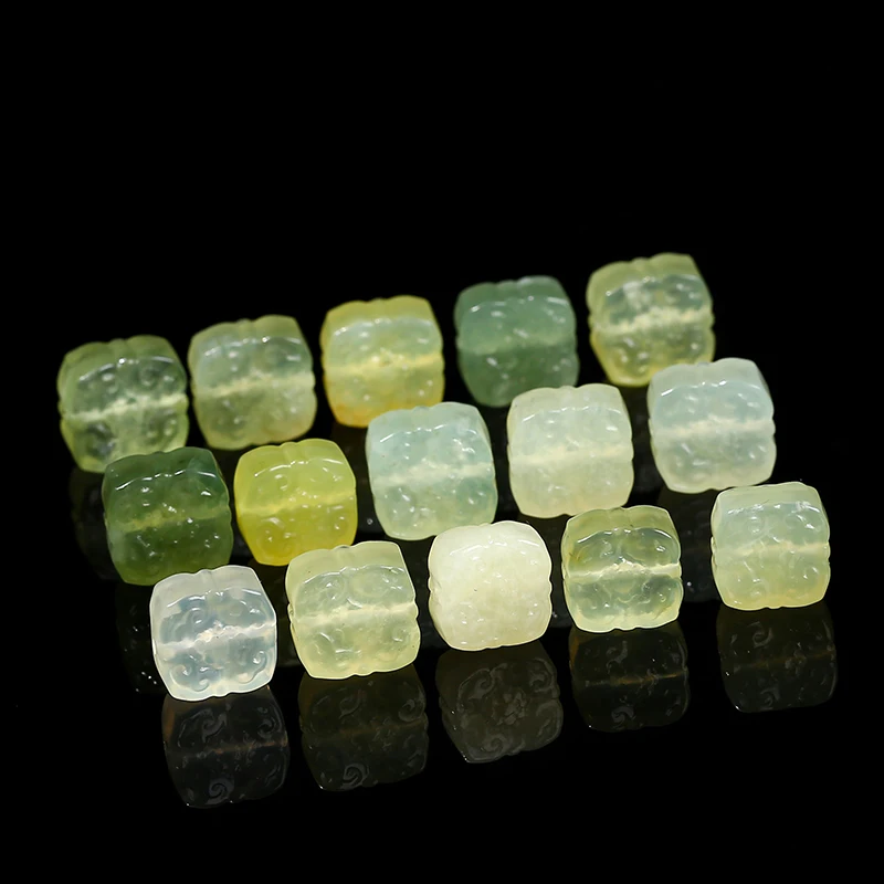 1 Pc Natural Light Green Jade Wealth Square Carved Bead Charm Pendant For Jewelry Making Diy Necklace Bracelet Accessory