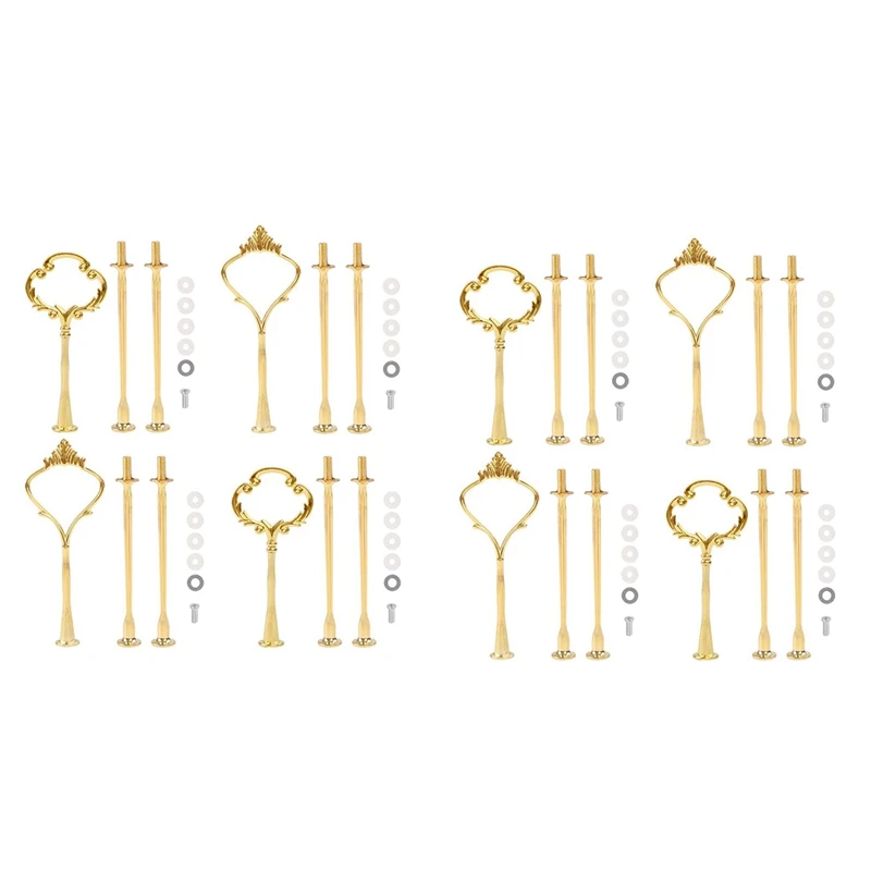 8 Set Of 3 Tier Cake Plate Stand Handle Hardware, 2 Styles Tiered Fruit Cake Plate Handle Cake Tray Stand, Gold