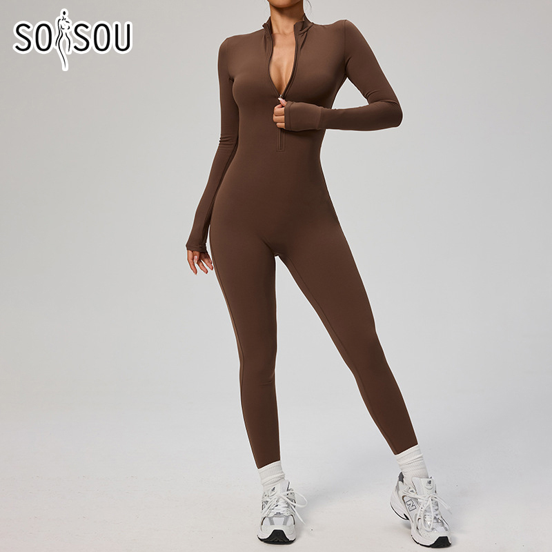  SOISOU Zipper Jumpsuit Women Quick Dry Clothing Sportswear Woman Gym Yoga Sport Sets Spandex Nylon Workout Sets Women Tracksuit 
