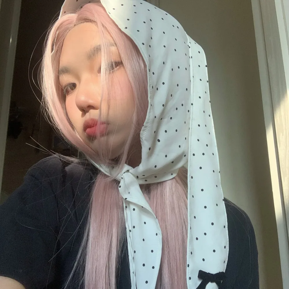 

Temperament Y2K Korean Lop Ear Rabbit Hat Sweet Polka Dot Floral Hair Scarf Peach Bowknot Pullover Cap Vacation