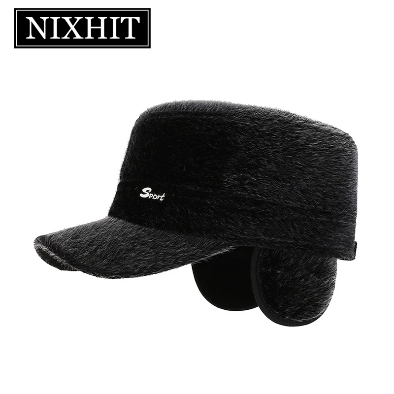 NIXHIT, gorras de béisbol de invierno para hombre, gorra cálida de lana sintética a prueba de viento, protección gruesa para los oídos con orejeras, sombrero de papá informal A375