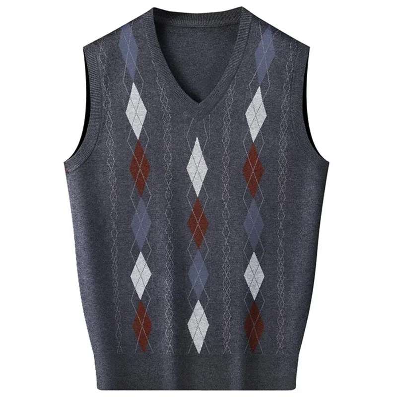 8XL 7XL 6XL 2024 New Fall Winter High End Wool Sweater Vest Men Sleeveless Argyle Plaid Pullover Sweaters Soft Warm Mens Vests