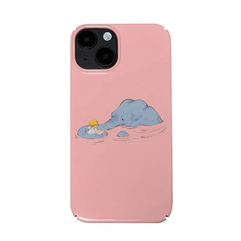 

Ins Pink Elephant Girl Art Cartoon Case for IPhone 16 15 14 13 Pro Max 12 11 Pro Plus XR XS Protection Ultra Thin Acrylic Cover
