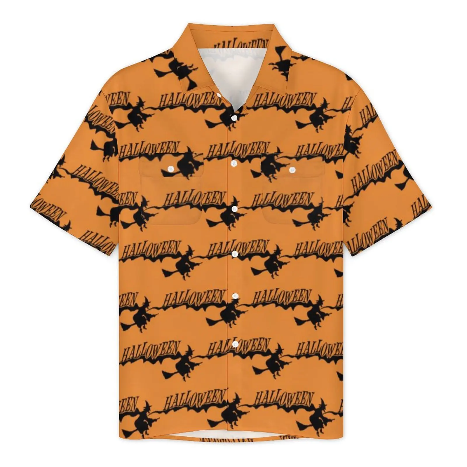 Flying Witch Print Hawaiian Shirt For Man Vacation Vintage Halloween Casual Shirts Short Sleeve Stylish Retro Oversized Blouses