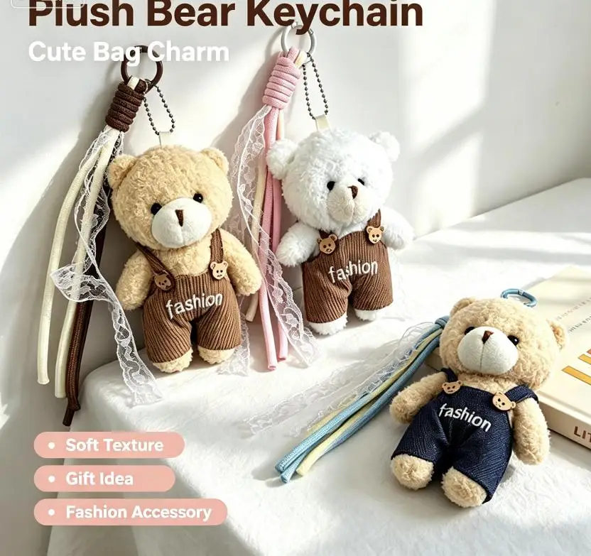 Damen-Taschenanhänger, niedlicher koreanischer Cartoon-Bär, Kawaii, süße Kawaii-Plüsch-Taschenaccessoires, multifunktionale Schlüsselanhänger-Anhänger – Detail 1
