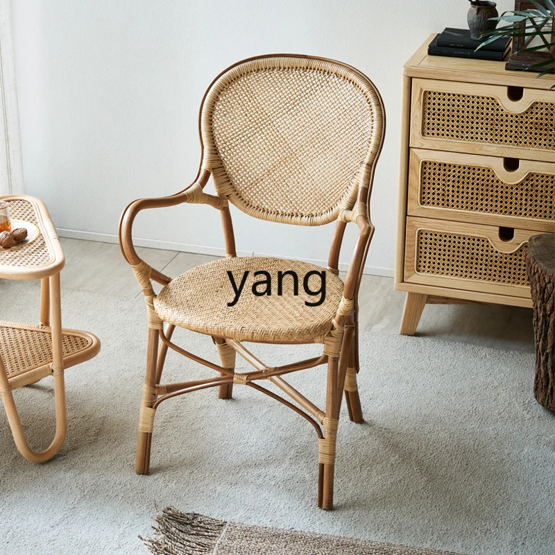 CX Rattan Chair Backrest Home Casual Weaving Single Household Dining B & B Restaurant Natural Armchair