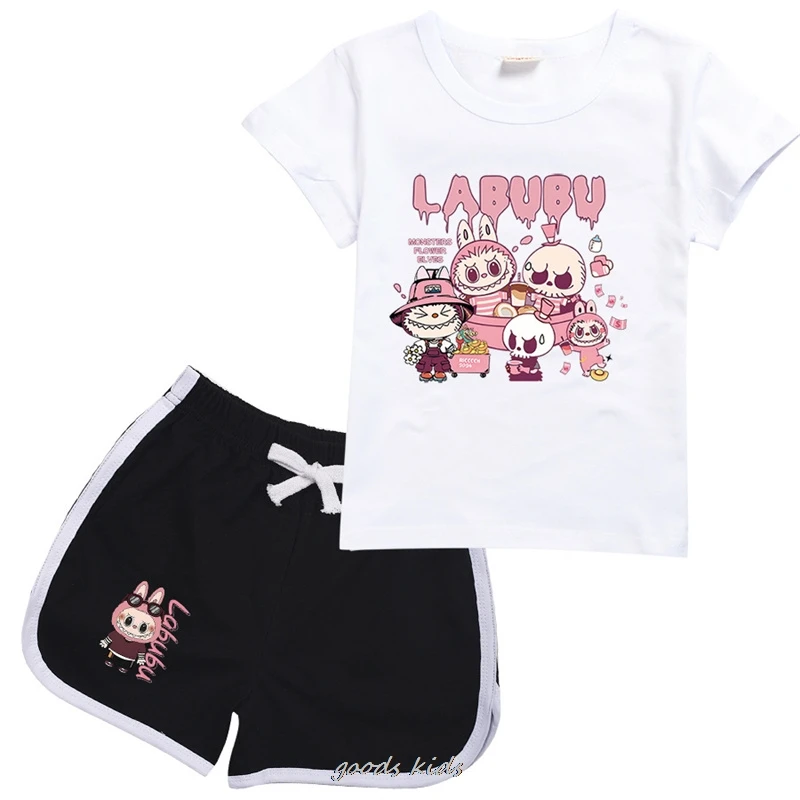 New Labubu Girls Clothes Summer Clothing Set Kids Boys Sports Suit T Shirt + Pants Baby Kid Outfits Pajamas Gift 1-15Y