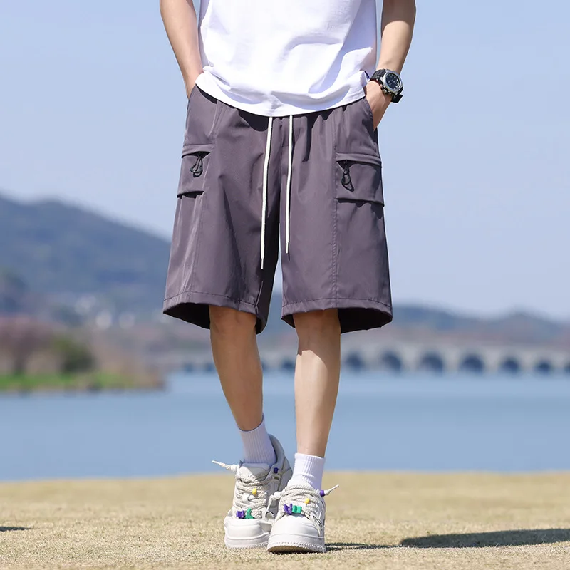 

Мужская американская спецодежда, шорты-карго, винтажные шорты свободного покроя, быстросохнущие ледяные шелковые шорты для городских поездок на открытом воздухе, кемпинга, пешего туризма