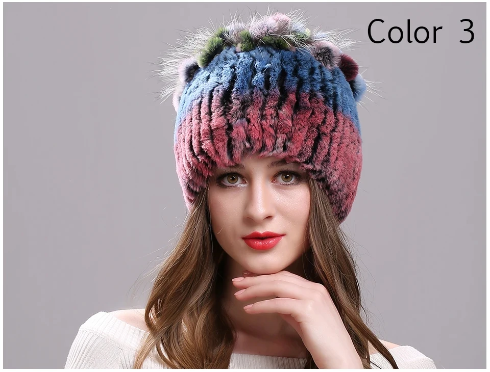 Strickmütze für Damen, 100 % echte Rex-Kaninchenfellmütze mit Blumen, Oberteile, warme, hochwertige Beanie-Damenmütze aus echtem Pelz für den Winter – Detail 13