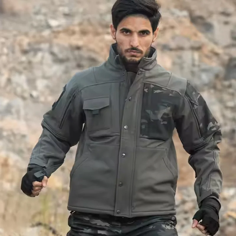 Mens Tactical Fleece Jacket for Winter Camouflage Outdoor Camping Windproof Coat Middle East Waterproof Y2K Zipper Oversized Top