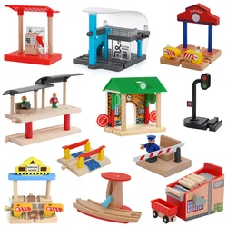 Wooden Train Track Accessories Roadblocks Station Scene Educational Toy For Kids Compatible with Thomas Wooden Railway System