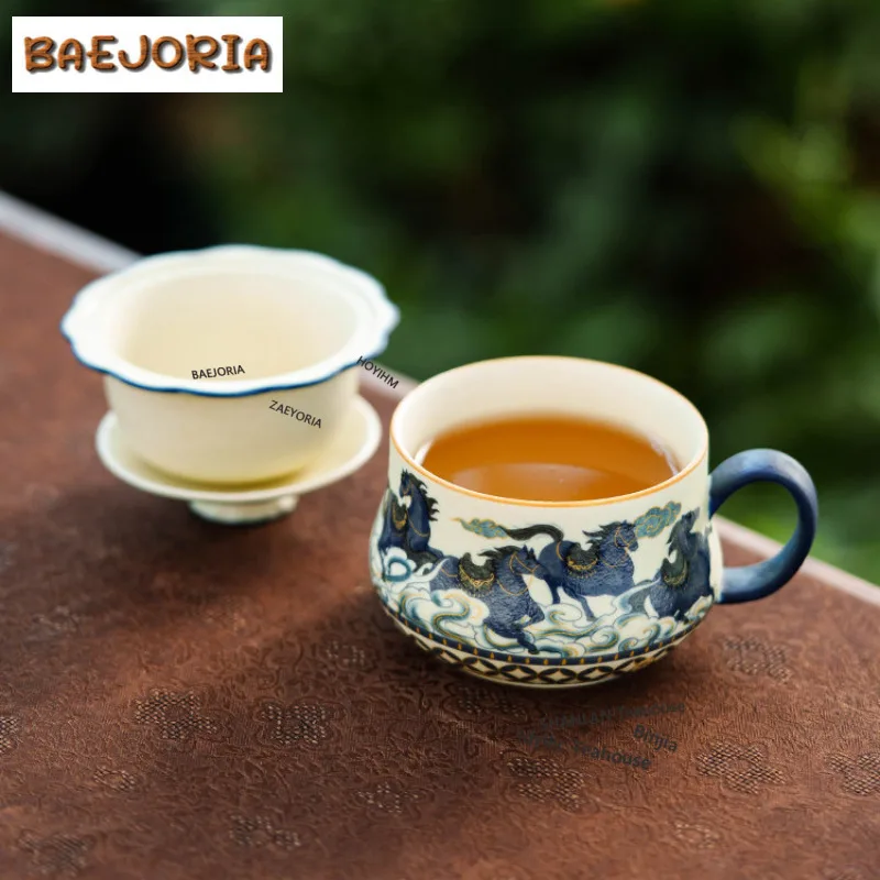 165ml Decal Auspicious Clouds Eight Horses Filter Tea Separator Cup Zen Tea Mug With Infuser Tea Soaking Office Water Cup Gift