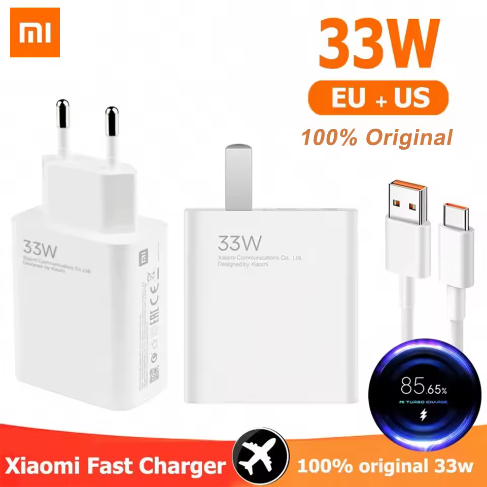 Original Xiaomi 33W Turbo Charger Fast Charge US Adapter For Mi 10T 10S Poco X5 X3 M5S F3 Redmi Note 13 12 Pad Pro EU Cargador