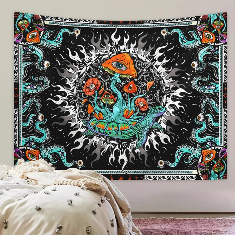 1 Pc Bohemian Burning Sun Mushroom Octopus Tapestry Psychedelic Eye Marine Creature Tapestry