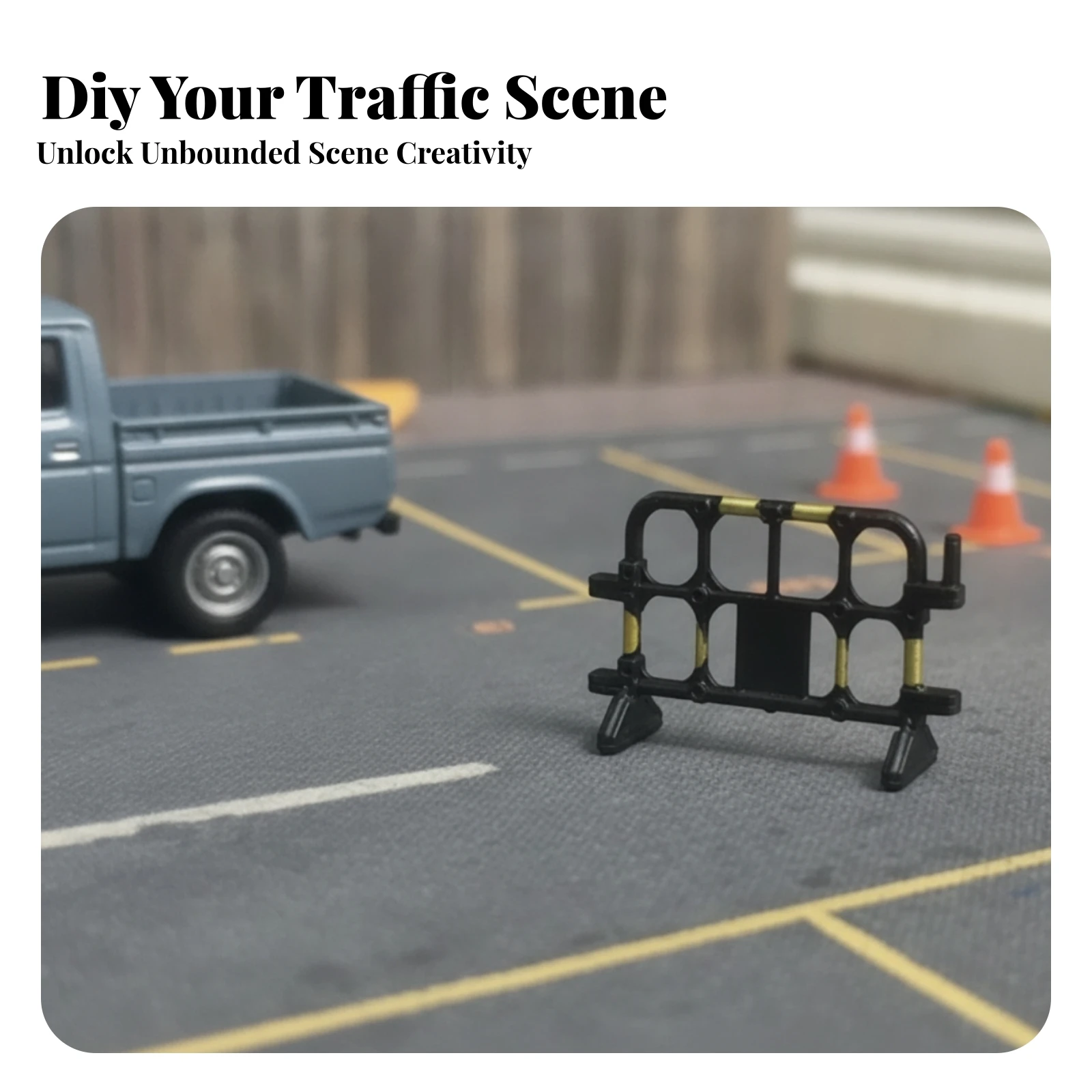 

4 Pieces Road Barrier Piece Molded Guardrail Model Road Barrier Miniature Concrete Divider Black and Yellow Rounded Openings