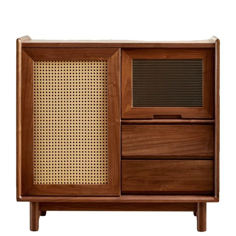 

Retro solid wood dining side cabinet small apartment simple living room locker black walnut home storage tea cabinet