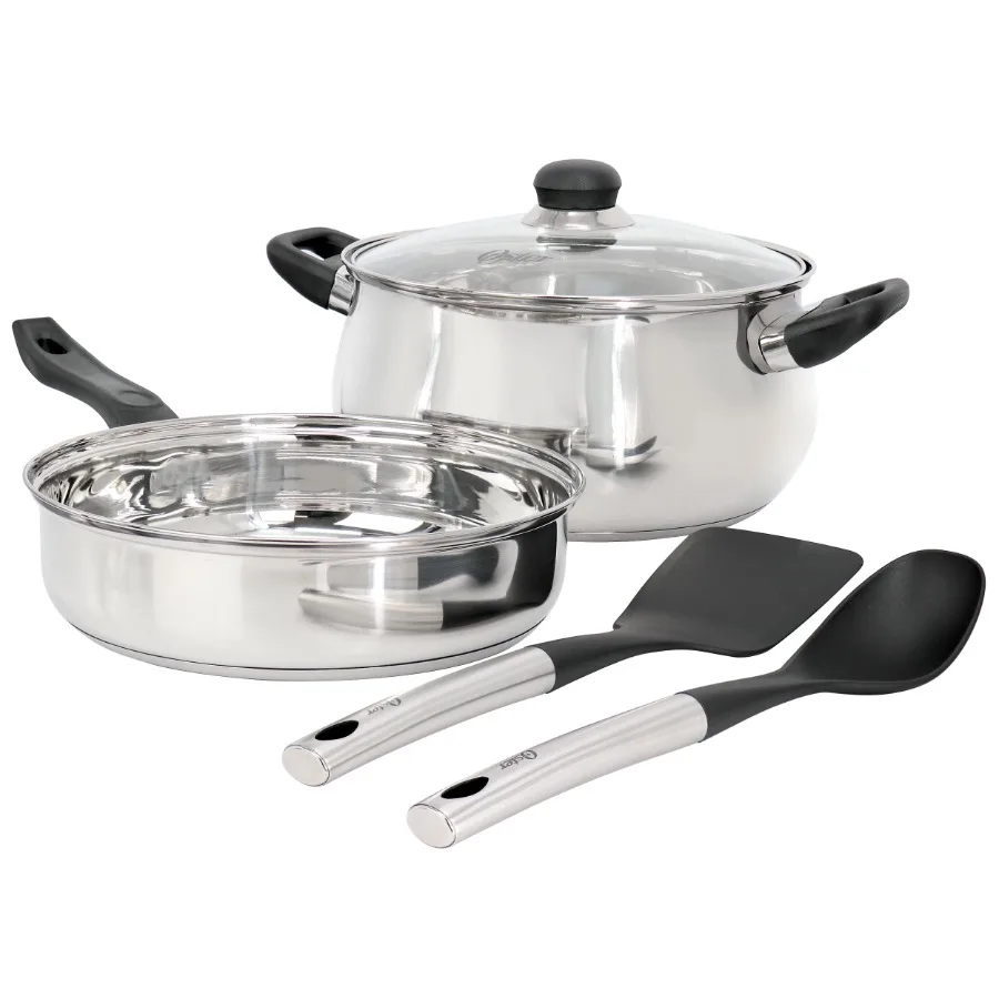 

Rametto 5 Piece Belly Shaped Stainless Steel Cookware Set in Silver