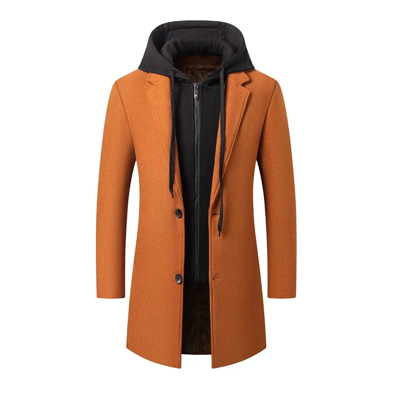 

New Fashion Men Hooded Overcoats Casual Woolen Blends Cashmere Long Trench Coats Male Winter Coats Business Casual Jackets 4XL